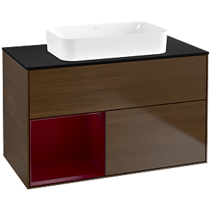 Villeroy und Boch Finion Waschtischunterschrank F652HBGN 100x60,3x50,1cm, Regal links Peony, Walnut veneer