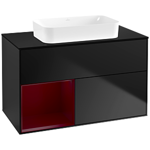 Villeroy und Boch Finion Waschtischunterschrank F652HBPD 100x60,3x50,1cm, Regal links Peony, Black matt lacquer