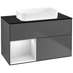 Villeroy und Boch Finion Waschtischunterschrank F652MTGK 100x60,3x50,1cm, Regal links White matt lacquer, Anthracite matt