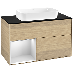 Villeroy und Boch Finion Waschtischunterschrank F652MTPC 100x60,3x50,1cm, Regal links White matt lacquer, Oak Veneer