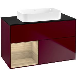 Villeroy und Boch Finion Waschtischunterschrank F652PCHB 100x60,3x50,1cm, Regal links Oak Veneer, Peony Matt