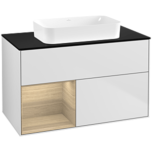 Villeroy und Boch Finion Waschtischunterschrank F652PCMT 100x60,3x50,1cm, Regal links Oak Veneer, White matt lacquer