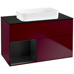 Villeroy und Boch Finion Waschtischunterschrank F652PDHB 100x60,3x50,1cm, Regal links Black matt lacquer, Peony Matt