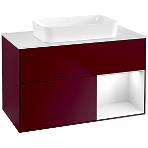 Villeroy und Boch Finion Waschtischunterschrank F661GFHB 100x60,3x50,1cm, Regal rechts Glossy white lacquer, Peony Matt
