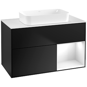 Villeroy und Boch Finion Waschtischunterschrank F661GFPD 100x60,3x50,1cm, Regal rechts Glossy white lacquer, Black matt lacquer