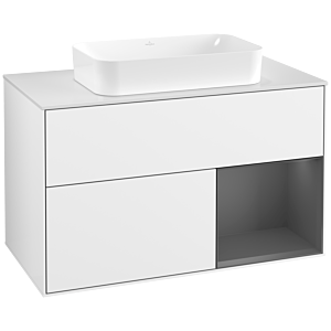 Villeroy und Boch Finion Waschtischunterschrank F661GKGF 100x60,3x50,1cm, Regal rechts Anthracite matt, Glossy white lacquer