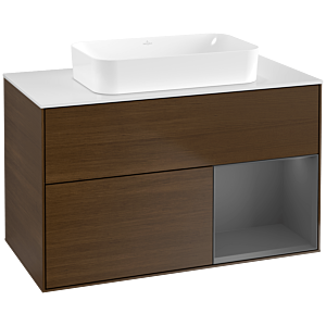 Villeroy und Boch Finion Waschtischunterschrank F661GKGN 100x60,3x50,1cm, Regal rechts Anthracite matt, Walnut veneer