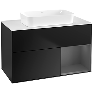 Villeroy und Boch Finion Waschtischunterschrank F661GKPD 100x60,3x50,1cm, Regal rechts Anthracite matt, Black matt lacquer