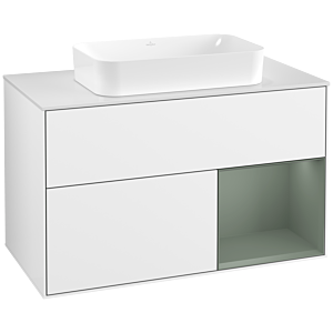 Villeroy und Boch Finion Waschtischunterschrank F661GMGF 100x60,3x50,1cm, Regal rechts Olive Matt Lacquer, Glossy white lacquer