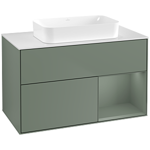 Villeroy und Boch Finion Waschtischunterschrank F661GMGM 100x60,3x50,1cm, Regal rechts Olive Matt Lacquer, Olive Matt Lacquer