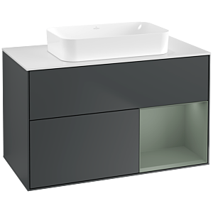 Villeroy und Boch Finion Waschtischunterschrank F661GMHG 100x60,3x50,1cm, Regal rechts Olive Matt Lacquer, Midnight Blue Matt Lacquer