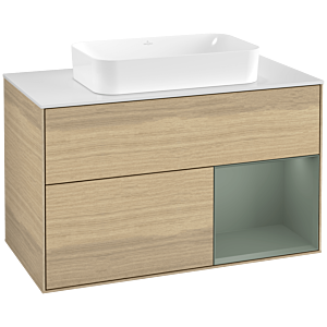 Villeroy und Boch Finion Waschtischunterschrank F661GMPC 100x60,3x50,1cm, Regal rechts Olive Matt Lacquer, Oak Veneer
