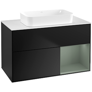 Villeroy und Boch Finion Waschtischunterschrank F661GMPD 100x60,3x50,1cm, Regal rechts Olive Matt Lacquer, Black matt lacquer
