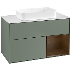 Villeroy und Boch Finion Waschtischunterschrank F661GNGM 100x60,3x50,1cm, Regal rechts Walnut veneer, Olive Matt Lacquer