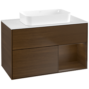 Villeroy und Boch Finion Waschtischunterschrank F661GNGN 100x60,3x50,1cm, Regal rechts Walnut veneer, Walnut veneer