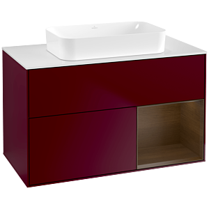 Villeroy und Boch Finion Waschtischunterschrank F661GNHB 100x60,3x50,1cm, Regal rechts Walnut veneer, Peony Matt