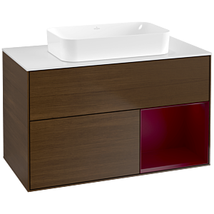Villeroy und Boch Finion Waschtischunterschrank F661HBGN 100x60,3x50,1cm, Regal rechts Peony, Walnut veneer
