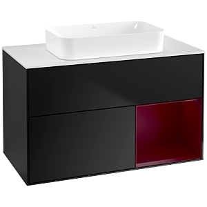 Villeroy und Boch Finion Waschtischunterschrank F661HBPD 100x60,3x50,1cm, Regal rechts Peony, Black matt lacquer
