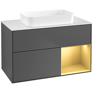 Villeroy und Boch Finion Waschtischunterschrank F661HFGK 100x60,3x50,1cm, Regal rechts Gold matt, Anthracite matt