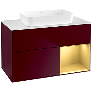 Villeroy und Boch Finion Waschtischunterschrank F661HFHB 100x60,3x50,1cm, Regal rechts Gold matt, Peony Matt