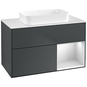 Villeroy und Boch Finion Waschtischunterschrank F661MTHG 100x60,3x50,1cm, Regal rechts White matt lacquer, Midnight Blue Matt Lacquer