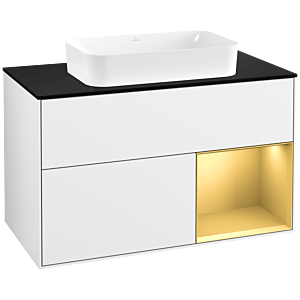 Villeroy et Boch Finion Villeroy et Boch F662HFGF 100x60.3x50.1cm, étagère droite or mat, laqué blanc brillant
