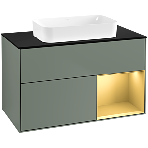 Villeroy und Boch Finion Waschtischunterschrank F662HFGM 100x60,3x50,1cm, Regal rechts Gold matt, Olive Matt Lacquer