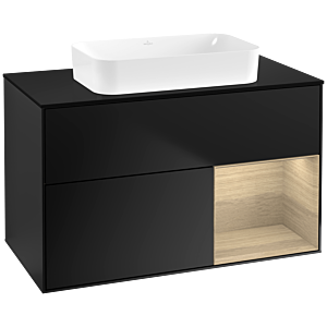 Villeroy und Boch Finion Waschtischunterschrank F662PCPD 100x60,3x50,1cm, Regal rechts Oak Veneer, Black matt lacquer