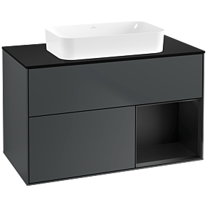 Villeroy und Boch Finion Waschtischunterschrank F662PDHG 100x60,3x50,1cm, Regal rechts Black matt lacquer, Midnight Blue Matt Lacquer
