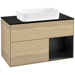 Villeroy und Boch Finion Waschtischunterschrank F662PDPC 100x60,3x50,1cm, Regal rechts Black matt lacquer, Oak Veneer