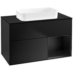 Villeroy et Boch Finion Villeroy et Boch F662PDPD 100x60.3x50.1cm, étagère à droite laqué noir mat, laqué noir mat