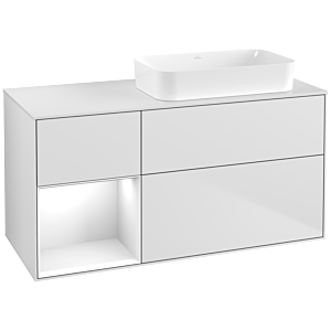 Villeroy und Boch Finion Waschtischunterschrank F681GFMT 120x60,3x50,1cm, Regal links Glossy white lacquer, White matt lacquer