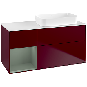 Villeroy und Boch Finion Waschtischunterschrank F681GMHB 120x60,3x50,1cm, Regal links Olive Matt Lacquer, Peony Matt