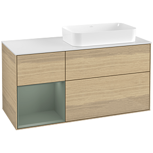 Villeroy und Boch Finion Waschtischunterschrank F681GMPC 120x60,3x50,1cm, Regal links Olive Matt Lacquer, Oak Veneer