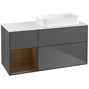 Villeroy und Boch Finion Waschtischunterschrank F681GNGK 120x60,3x50,1cm, Regal links Walnut veneer, Anthracite matt