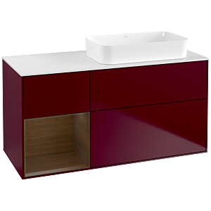 Villeroy und Boch Finion Waschtischunterschrank F681GNHB 120x60,3x50,1cm, Regal links Walnut veneer, Peony Matt
