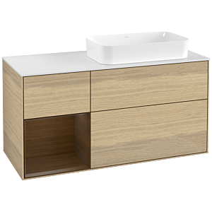 Villeroy und Boch Finion Waschtischunterschrank F681GNPC 120x60,3x50,1cm, Regal links Walnut veneer, Oak Veneer