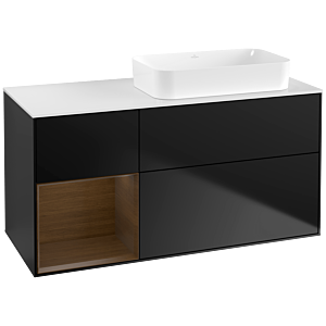 Villeroy und Boch Finion Waschtischunterschrank F681GNPD 120x60,3x50,1cm, Regal links Walnut veneer, Black matt lacquer
