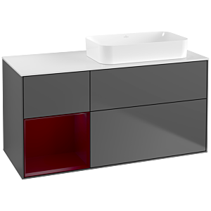 Villeroy und Boch Finion Waschtischunterschrank F681HBGK 120x60,3x50,1cm, Regal links Peony, Anthracite matt