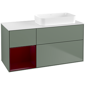 Villeroy und Boch Finion Waschtischunterschrank F681HBGM 120x60,3x50,1cm, Regal links Peony, Olive Matt Lacquer