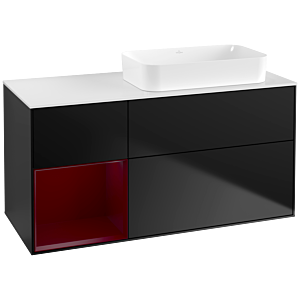 Villeroy und Boch Finion Waschtischunterschrank F681HBPD 120x60,3x50,1cm, Regal links Peony, Black matt lacquer
