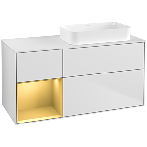 Villeroy und Boch Finion Waschtischunterschrank F681HFMT 120x60,3x50,1cm, Regal links Gold matt, White matt lacquer