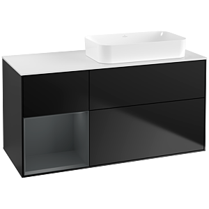 Villeroy und Boch Finion Waschtischunterschrank F681HGPD 120x60,3x50,1cm, Regal links Midnight Blue Matt Lacquer, Black matt lacquer