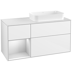 Villeroy und Boch Finion Waschtischunterschrank F681MTGF 120x60,3x50,1cm, Regal links White matt lacquer, Glossy white lacquer