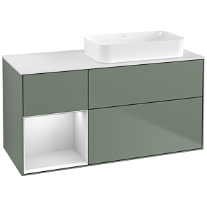 Villeroy und Boch Finion Waschtischunterschrank F681MTGM 120x60,3x50,1cm, Regal links White matt lacquer, Olive Matt Lacquer