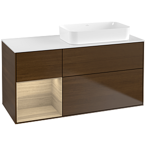 Villeroy und Boch Finion Waschtischunterschrank F681PCGN 120x60,3x50,1cm, Regal links Oak Veneer, Walnut veneer