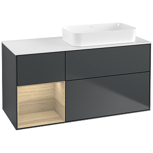 Villeroy und Boch Finion Waschtischunterschrank F681PCHG 120x60,3x50,1cm, Regal links Oak Veneer, Midnight Blue Matt Lacquer