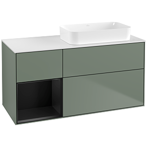 Villeroy und Boch Finion Waschtischunterschrank F681PDGM 120x60,3x50,1cm, Regal links Black matt lacquer, Olive Matt Lacquer