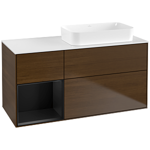 Villeroy und Boch Finion Waschtischunterschrank F681PDGN 120x60,3x50,1cm, Regal links Black matt lacquer, Walnut veneer