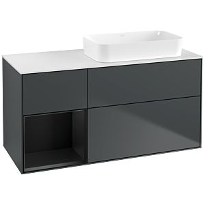 Villeroy und Boch Finion Waschtischunterschrank F681PDHG 120x60,3x50,1cm, Regal links Black matt lacquer, Midnight Blue Matt Lacquer